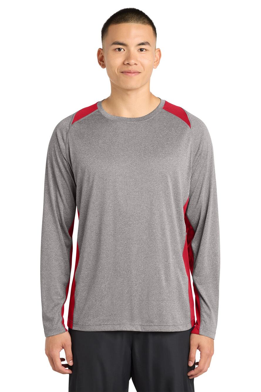 Sport Tek Boys' Gray Red Color Block Long Sleeve T-Shirt Youth Size Large